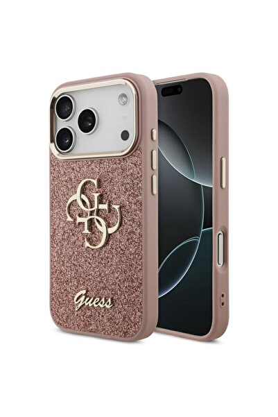 Guess Carcasă pentru iPhone 17 Pro cu ramă metalică fixă ​​și sclipici, roz, ...