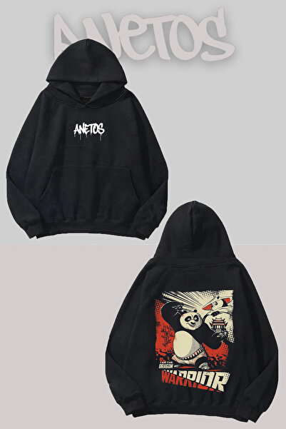 Anetos Панда с принт на гърба Черна суитшърт с качулка