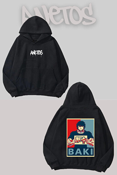 Anetos Бак Ханма Слайм Блек качулка с печат на гърба