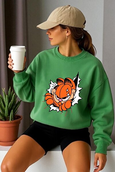 ArtYus Tricou unisex cu mânecă lungă Garfield Transfer cu imprimeu guler rotund Swea tricou