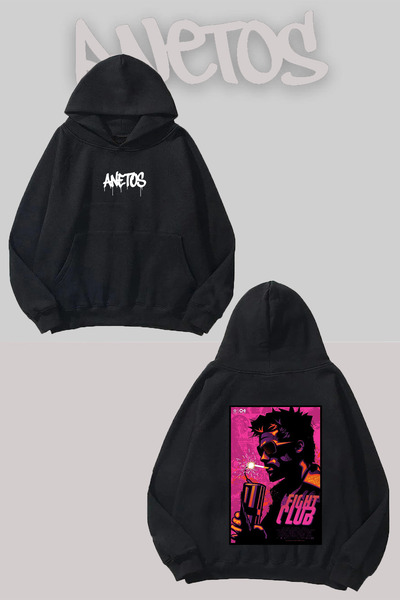 Anetos Fight Club 5 Черна суитшърт с качулка и печат на гърба