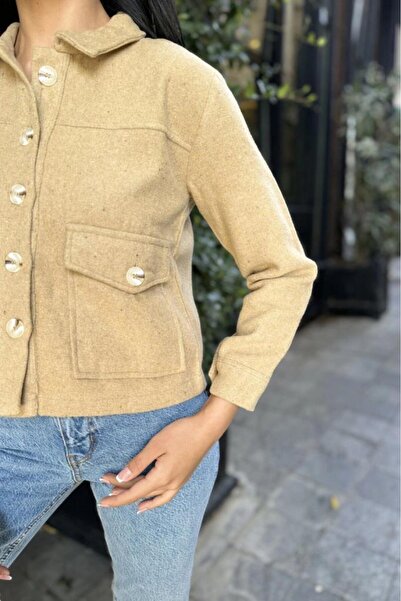 Pasaklı Giyim Women's Cashmere Jacket – Buttoned, Double Pockets, Classic Collar, Casual Chic Style 3291275