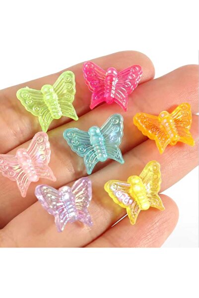 yiğit aksesuar 50 قطعة من خرز البلاستيك الشفاف متعدد الألوان على شكل فراشة لص...