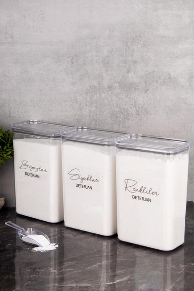 Minya Home 3 Adet Deterjanlık Seti Renkliler Beyazlar Siyahlar Etiketli Ölçekli Deterjan Saklama Kabı 3 lt