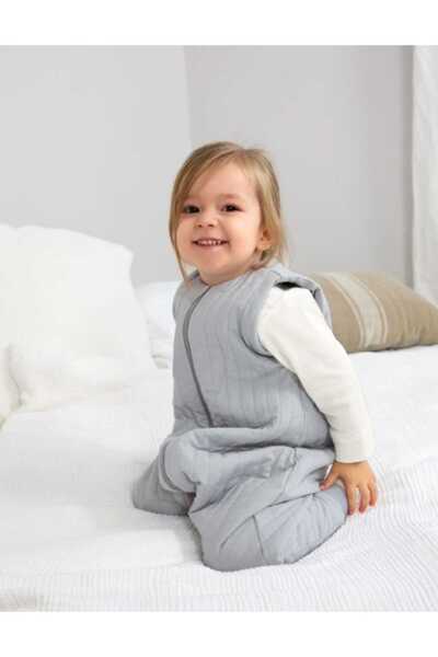 PAMUK HANIM Kışlık 3 Tog Ayaklı Kız-Erkek Çocuk Fermuarlı, Kolsuz Uyku Tulumu Kapitone/BEBE MAVİ