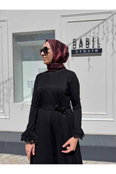 MissWhence 38823 Guipure Detailed Women's Dress Black