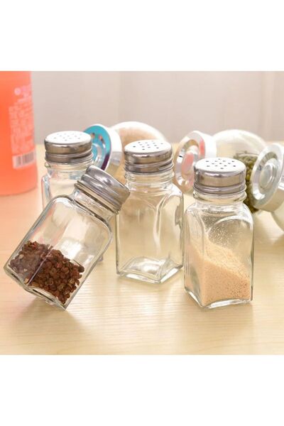 ARVALE Gali Metal Kapaklı Cam Baharatlık – Tuzluk, Biberlik, Şeffaf Cam Şişe - 1 Adet