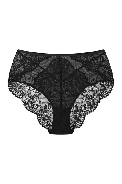 ESOTIQ Chiloți eleganți pentru femei cu talie înaltă, dantelă florală și plasă | Afine