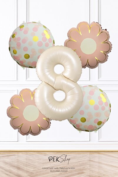 PEKSHOP Σετ μπαλονιών γενεθλίων με θέμα ροζ λουλούδια και κομφετί, κρεμ απόχρ...
