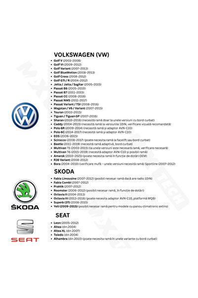 MaxTech Dedicated Volkswagen/Skoda/Seat Navigation with USB and Type-c Front, Carplay & Android Auto, 8” Screen