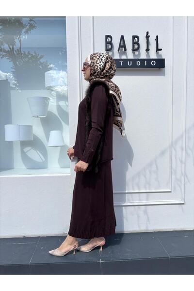 MissWhence Mi̇ss 268 Feather Detailed Women's Tunic Brown