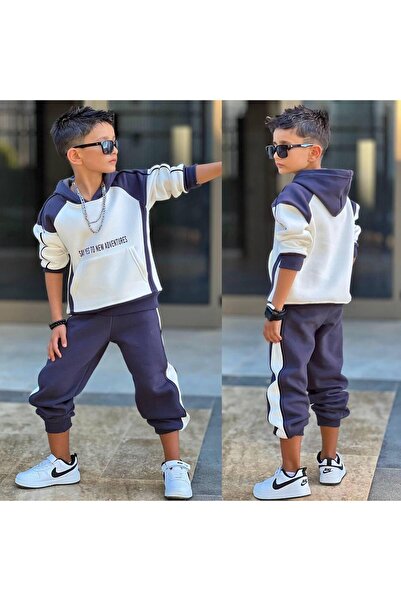 RAPAPA Boy's 3-Thread Fleece Tracksuit Set – Hooded, Comfortable and Sporty Style 43118Fume