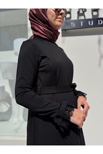 MissWhence 38823 Guipure Detailed Women's Dress Black