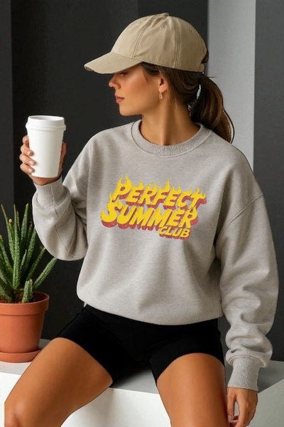 ArtYus Mânecă lungă unisex Perfect Summer Transfer cu imprimeu guler rotund p...