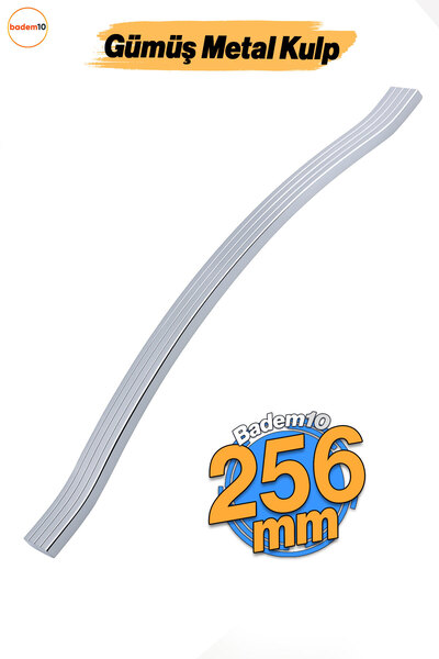 Badem10 Akasya Krom Gümüş Çizgili Metal Mobilya Kulpu 256 mm Vida Aralığı Pas...