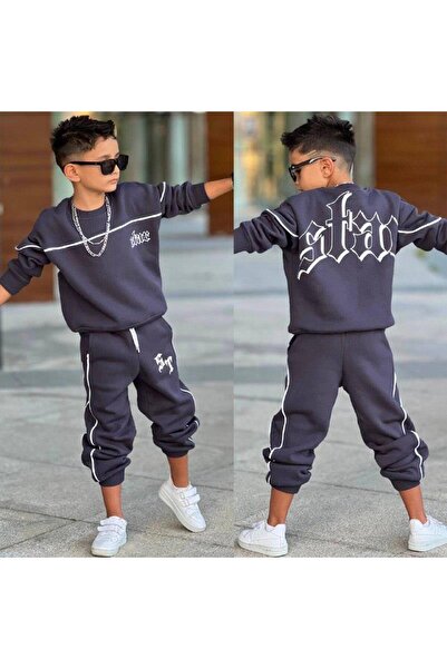 RAPAPA Boy's 3-Thread Ribbed Bottom and Top Tracksuit Set-43113-F