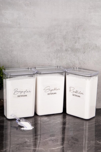 Minya Home 3 Adet Deterjanlık Seti Renkliler Beyazlar Siyahlar Etiketli Ölçekli Deterjan Saklama Kabı 3 lt