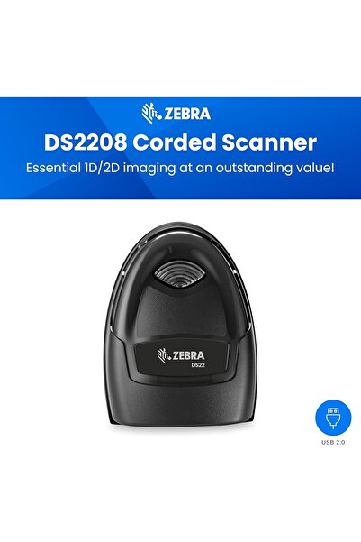 Zebra Technologies - DS2208-SR طقم USB أسود مع حامل
