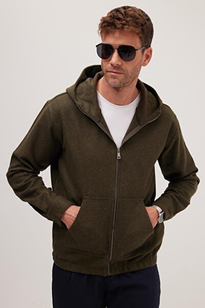 Tudors Men's Relax Fit Comfortable Cut Zippered Double Pocket Hooded Khaki Jacket Shirt