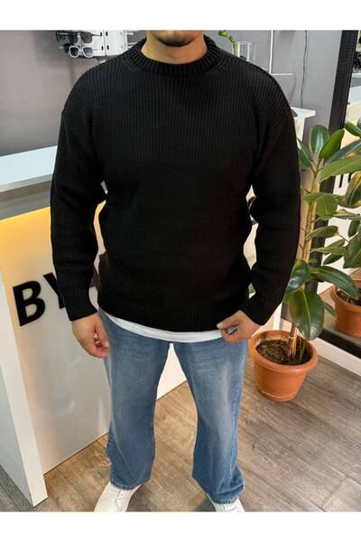 BYATA MENS STYLE Men's Round Neck Oversize Knit Sweater