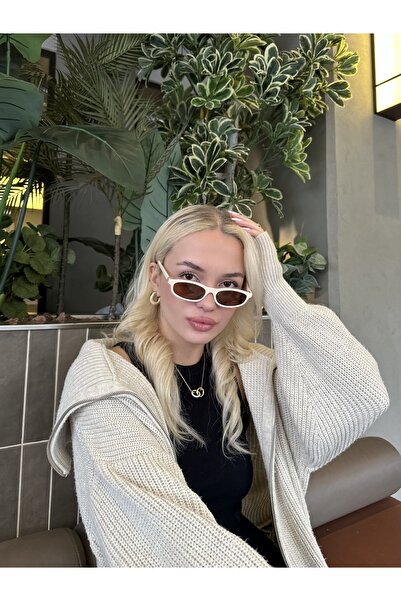 TomyHelf Krem Çerçeve Kahverengi Cam Geometrik Güneş Gözlüğü