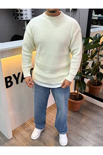 BYATA MENS STYLE Ανδρικό πλεκτό πουλόβερ με στρογγυλή λαιμόκοψη oversized