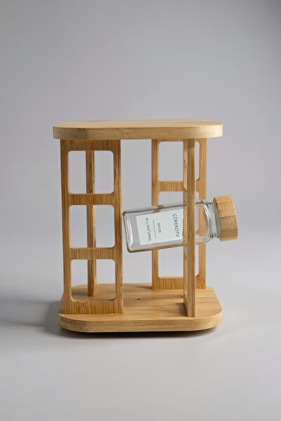 Kitchen Way 12-Piece Glass Spice Jar Set with Bamboo Lid and 360 Degree Rotating Bamboo Stand with Gift Tag Kw-871