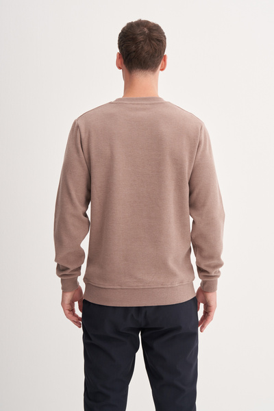 Cazador Ανδρικό φούτερ Camel εφαρμοστό από βαμβακερό πλεκτό σελανικό πλέγμα 56400