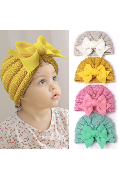 Superbaby Caciulita crosetata tip turban cu fundita aplicata in fata