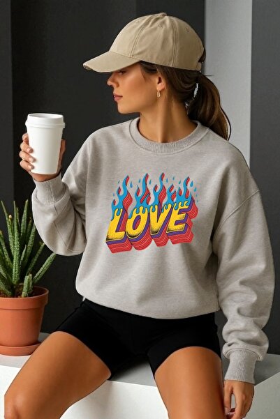 ArtYus Φούτερ Unisex με μακρύ μανίκι Love Transfer με τύπωμα με λαιμόκοψη ποδ...