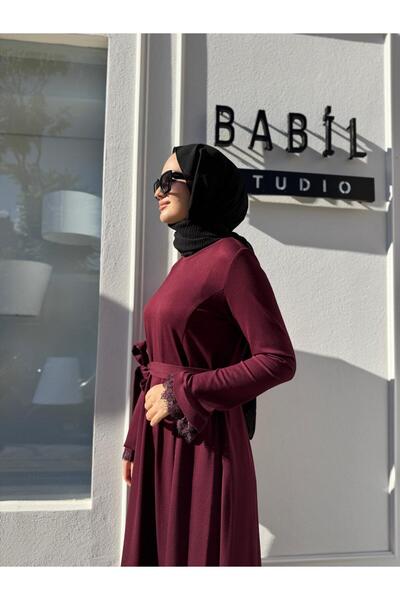 MissWhence 38823 Guipure Detailed Women's Dress Burgundy