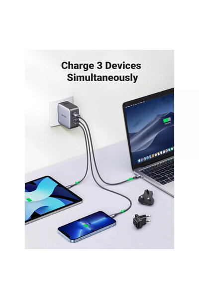Ugreen GaN USB Charger, 2x Type-C Ugreen, 90409, 65W, 3A, Black