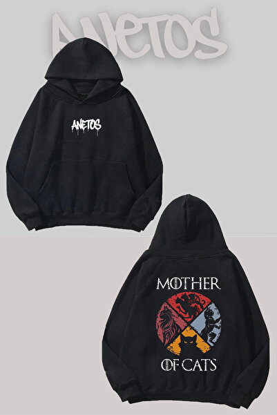 Anetos Mother Ofcats Суитшърт с качулка и печат на гърба, черен