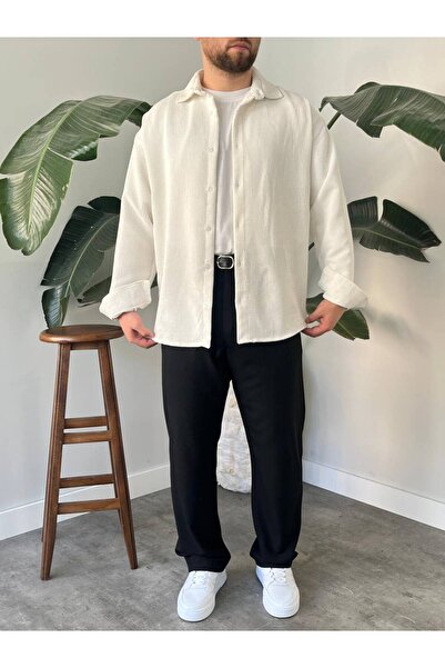 BayAygün 5103 Oversize Kadife Gomlek _Beyaz