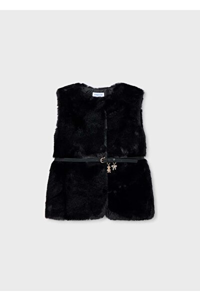 MAYORAL Belted Fur Girl's Vest - Black