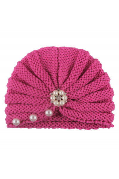 Superbaby Crocheted turban hat with pearls and rhinestones