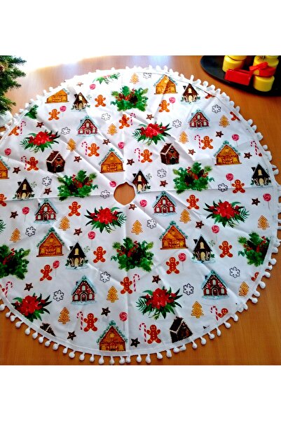 Armada Pompom Pine Tree Underlay White with Cookie Man House Pine Cone Snowflake Printed Poplin (80cm)
