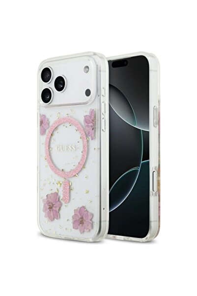 Guess Carcasă originală pentru iPhone 17 Pro, cu flori din rășină și sclipici...