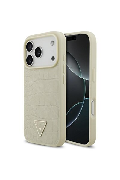 Guess Carcasă originală iPhone 17 Pro cu logo triunghi Crocodile MagSafe, aurie