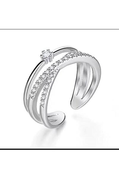 Shiklik خاتم نسائي من الفولاذ اللامع مرصع بالأحجار قابل للتعديل