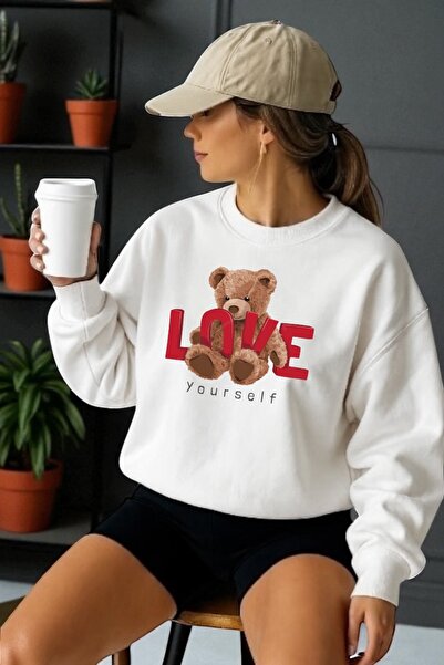 ArtYus Tricou unisex cu mânecă lungă Love Bear Transfer cu imprimeu guler rot...