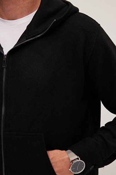 Tudors Ανδρικό πουκάμισο με κουκούλα με διπλή τσέπη με φερμουάρ, άνετο και χαλαρό, μαύρο μπουφάν