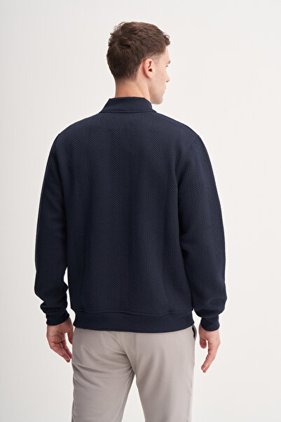 Cazador Quilted Herringbone Jacquard Fabric Premium Coll. Yaka Regular Fit Sweat Cardigan-53400