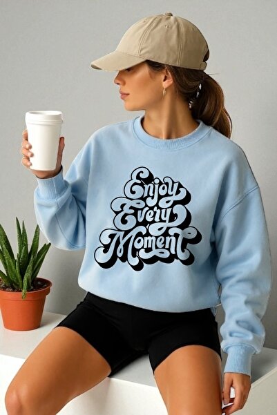 ArtYus سويت شيرت للجنسين بأكمام طويلة مطبوع عليه عبارة 'استمتع بكل لحظة' وياق...