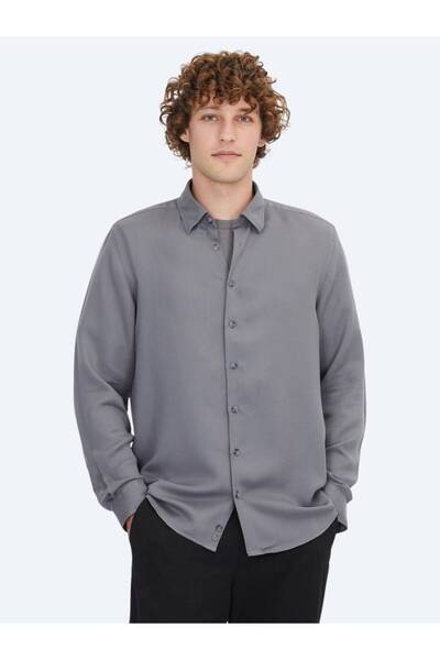 Kip قميص كاجوال منسوج ذو قصة عادية باللون الرمادي