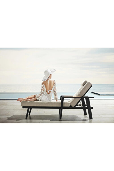 SCY Oceras Modern Şezlong Bahçe Uzanma Yatağı Ahşap Detaylı Bahçe Mobilyası D...