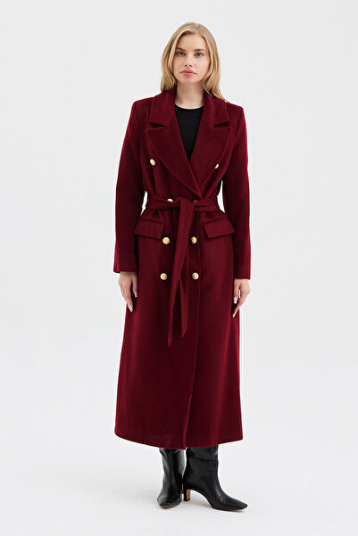 DOLCEBELLA KADIN ASLAN DÜĞMELİ FLETO CEPLİ BORDO KAŞE KABAN