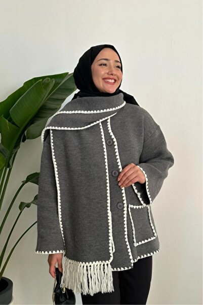 LOBOLIC Stylish and Comfortable Women's Knit Cardigan with Pocket and Scarf Detail