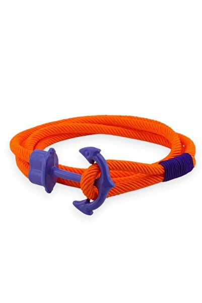 Solfera Orange Color Big Purple Metal Anchor Two Rows Wrap Men Bracelet M063D