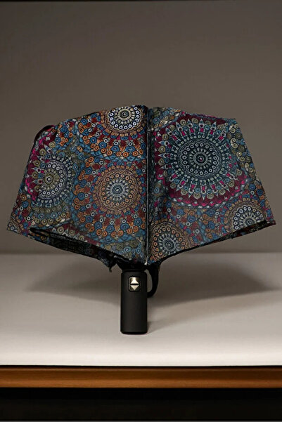Eyesofia Otomatik Full Fonksiyon Açma Kapama Fiber Tel Kılıflı Mandala -Şal -Etnik Desenli Kaliteli Şemsiye